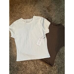 Better Together Crop Top Bundle Women's Large White NWT Brown Soft Stretch Tee